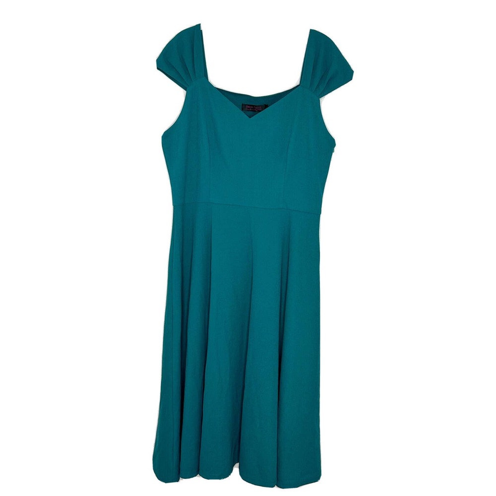 DRESSTELLS Women Vintage Sweetheart Flare Stretch Cap Sleeve Dress Sz XL NEW